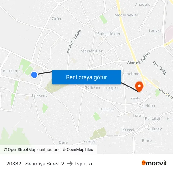 20332 - Selimiye Sitesi-2 to Isparta map