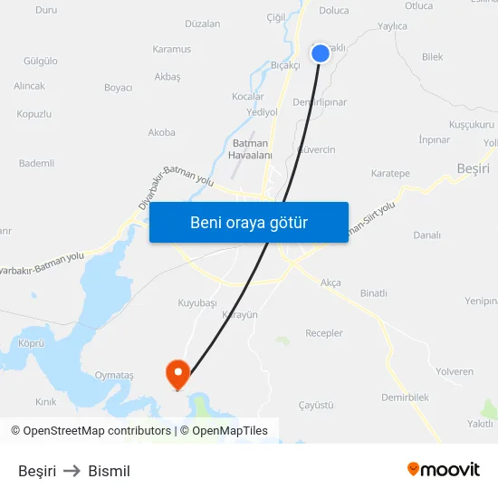 Beşiri to Bismil map