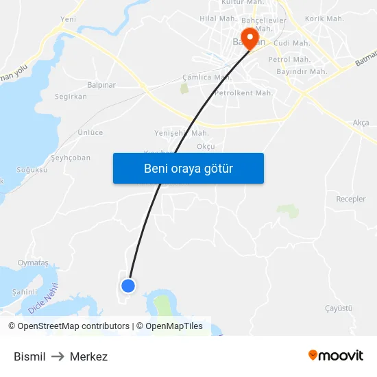 Bismil to Merkez map