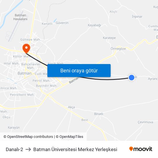 Danalı-2 to Batman Üniversitesi Merkez Yerleşkesi map