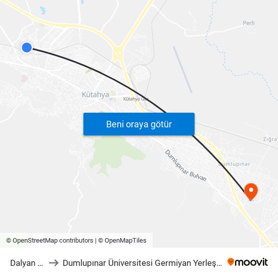 Dalyan Sk to Dumlupınar Üniversitesi Germiyan Yerleşkesi map