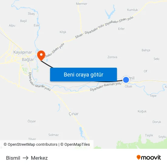 Bismil to Merkez map