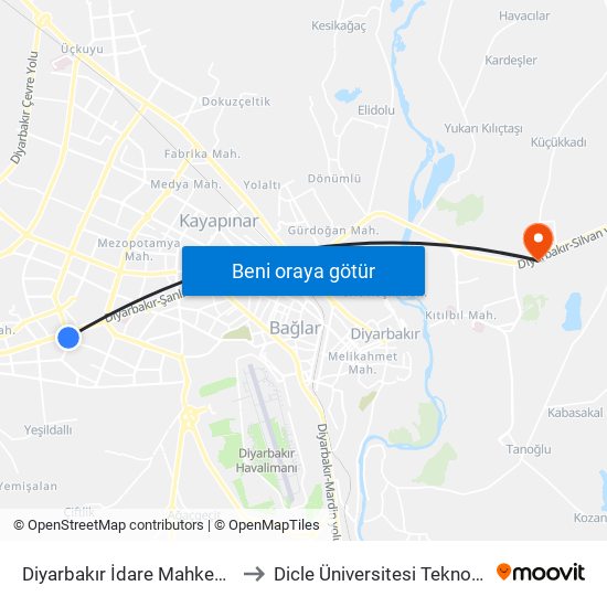 Diyarbakır İdare Mahkemesi to Dicle Üniversitesi Teknokent map