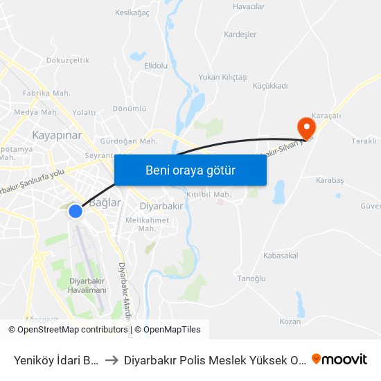 Yeniköy İdari Bina to Diyarbakır Polis Meslek Yüksek Okulu map