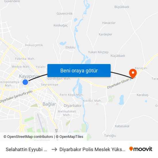 Selahattin Eyyubi Bulvarı to Diyarbakır Polis Meslek Yüksek Okulu map