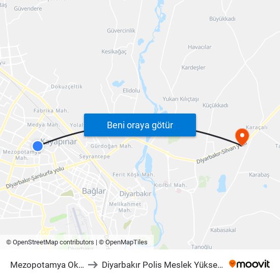 Mezopotamya Okulları to Diyarbakır Polis Meslek Yüksek Okulu map