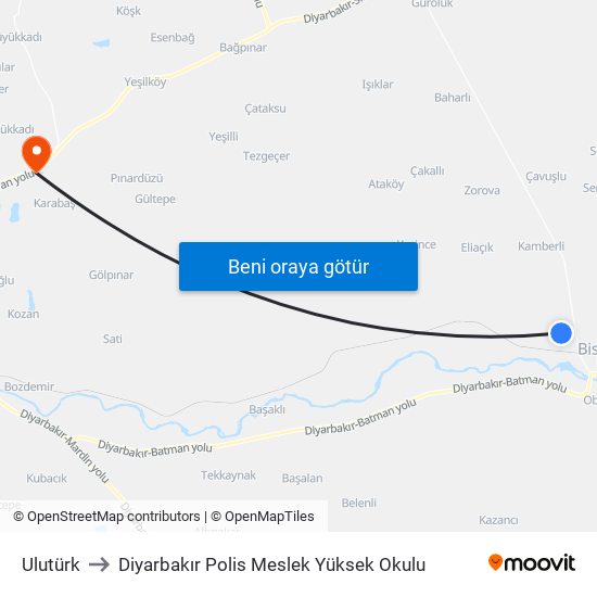 Ulutürk to Diyarbakır Polis Meslek Yüksek Okulu map