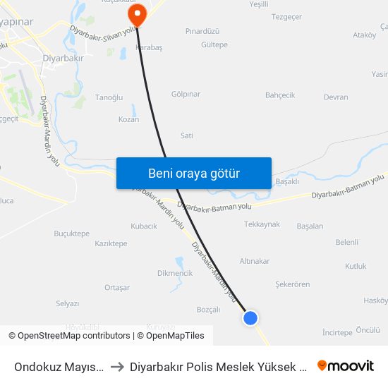 Ondokuz Mayıs Cd to Diyarbakır Polis Meslek Yüksek Okulu map