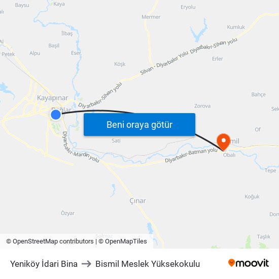Yeniköy İdari Bina to Bismil Meslek Yüksekokulu map