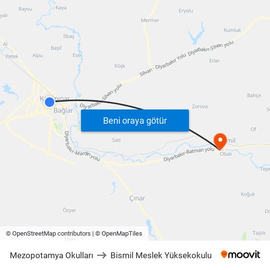 Mezopotamya Okulları to Bismil Meslek Yüksekokulu map