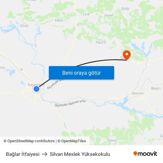 Bağlar İtfaiyesi to Silvan Meslek Yüksekokulu map