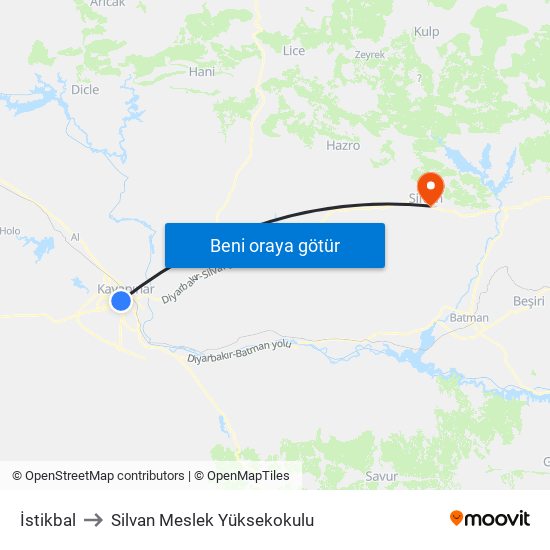 İstikbal to Silvan Meslek Yüksekokulu map