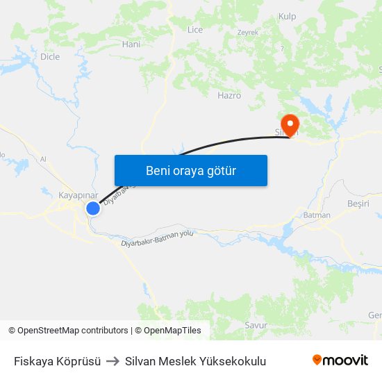 Fiskaya Köprüsü to Silvan Meslek Yüksekokulu map