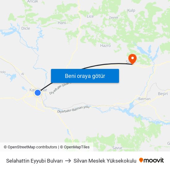 Selahattin Eyyubi Bulvarı to Silvan Meslek Yüksekokulu map