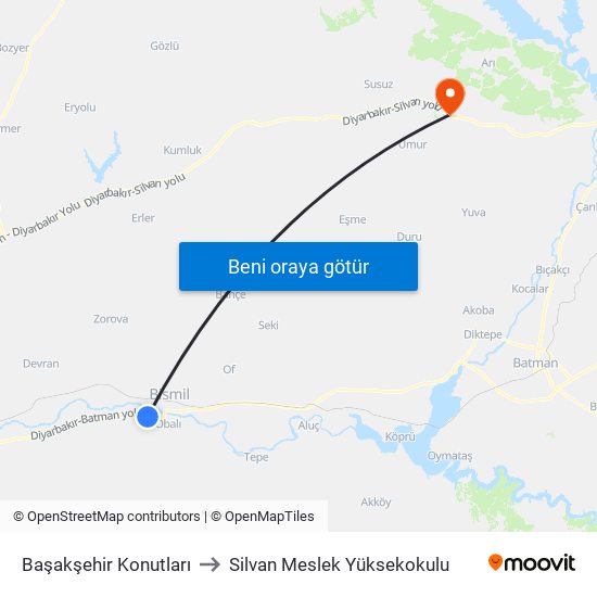 Başakşehir Konutları to Silvan Meslek Yüksekokulu map