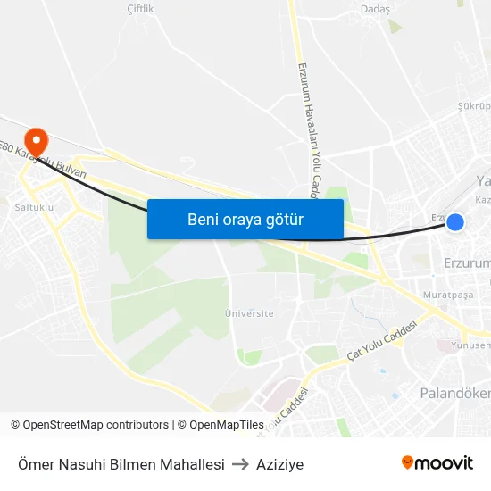 Ömer Nasuhi Bilmen Mahallesi to Aziziye map