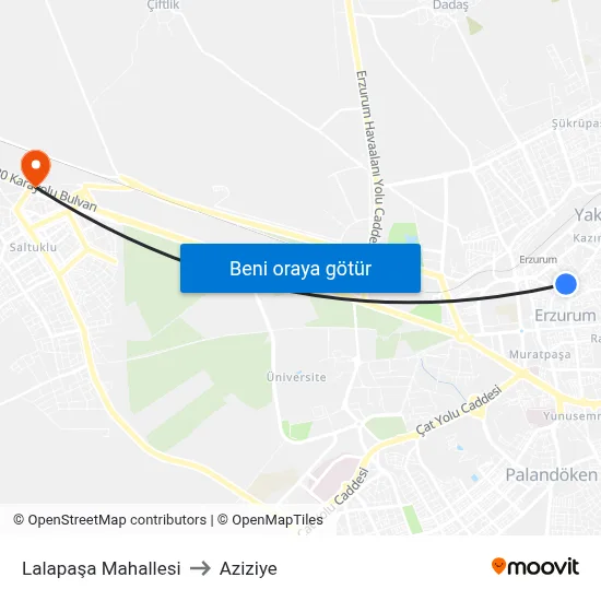 Lalapaşa Mahallesi to Aziziye map