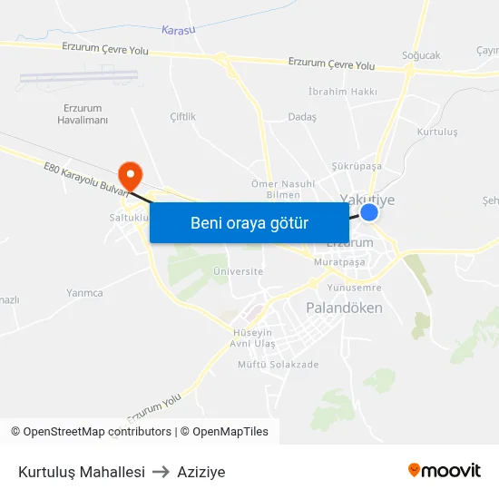 Kurtuluş Mahallesi to Aziziye map