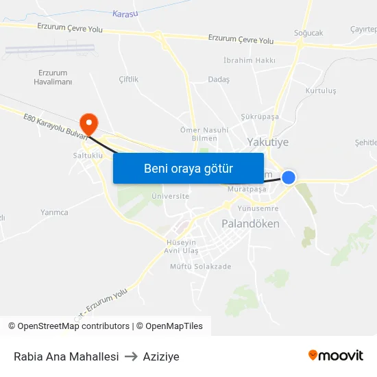 Rabia Ana Mahallesi to Aziziye map