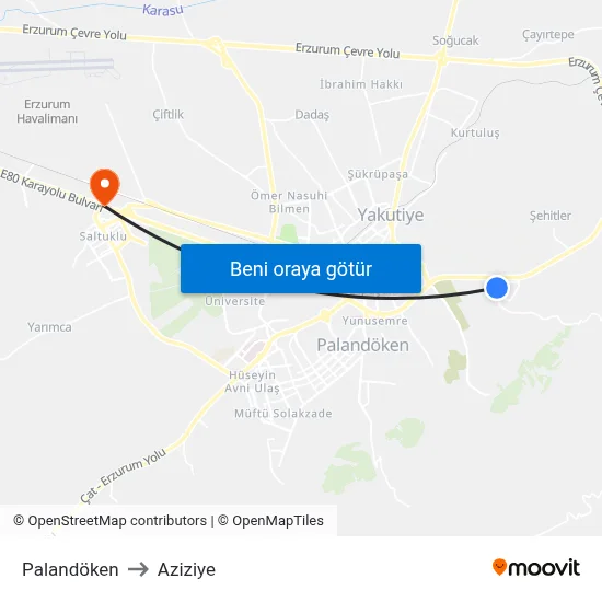 Palandöken to Aziziye map