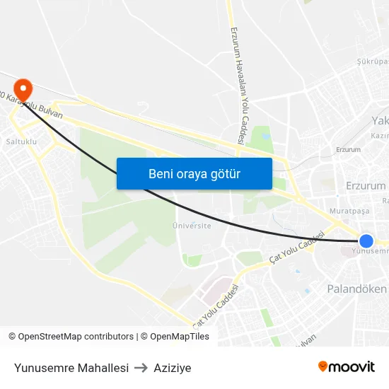 Yunusemre Mahallesi to Aziziye map