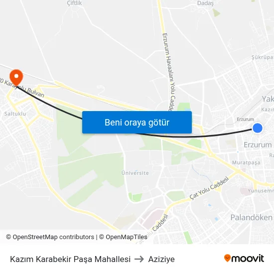 Kazım Karabekir Paşa Mahallesi to Aziziye map