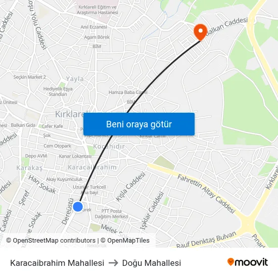 Karacaibrahim Mahallesi to Doğu Mahallesi map