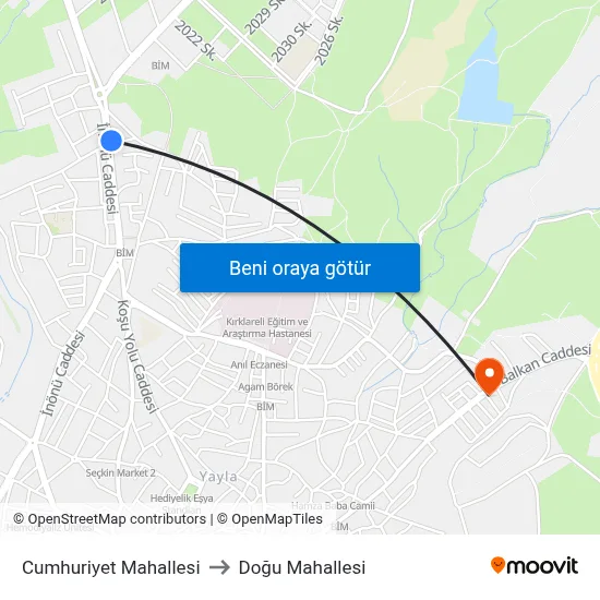 Cumhuriyet Mahallesi to Doğu Mahallesi map