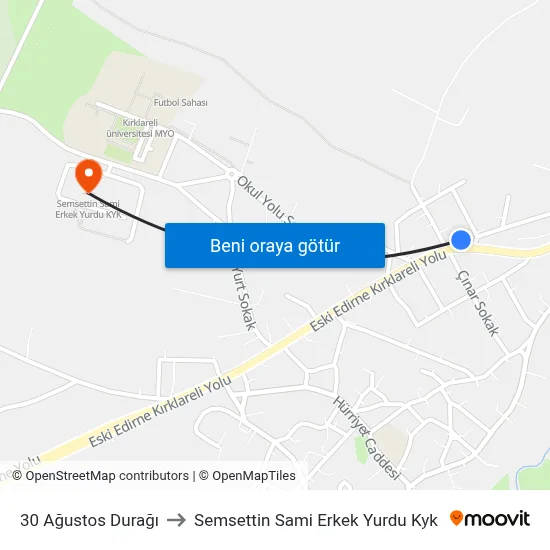 30 Ağustos Durağı to Semsettin Sami Erkek Yurdu Kyk map