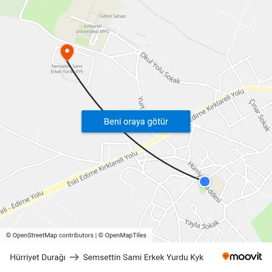 Hürriyet Durağı to Semsettin Sami Erkek Yurdu Kyk map