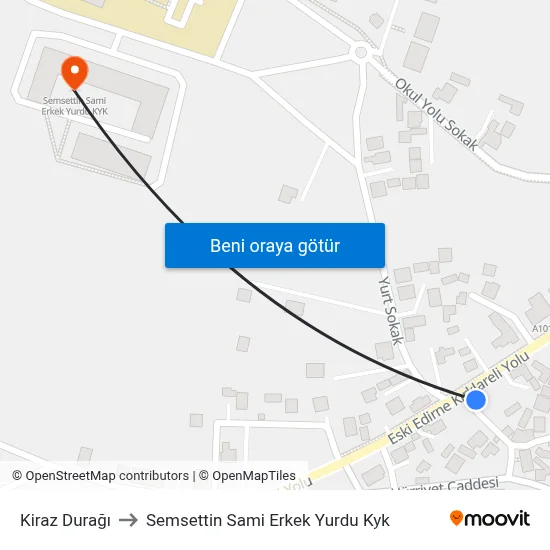 Kiraz Durağı to Semsettin Sami Erkek Yurdu Kyk map