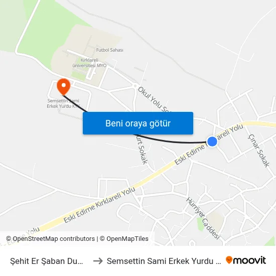 Şehit Er Şaban Duman to Semsettin Sami Erkek Yurdu Kyk map