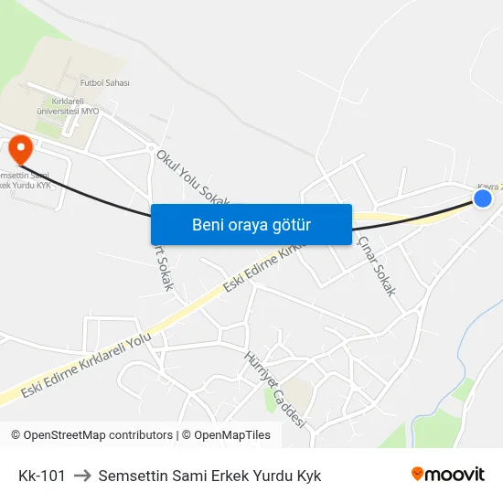Kk-101 to Semsettin Sami Erkek Yurdu Kyk map