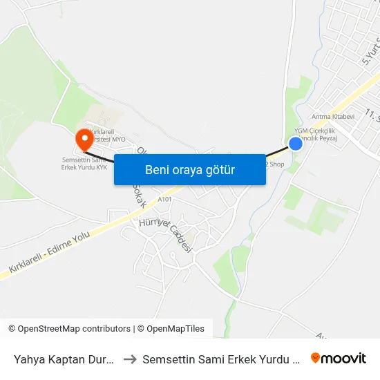 Yahya Kaptan Durağı to Semsettin Sami Erkek Yurdu Kyk map
