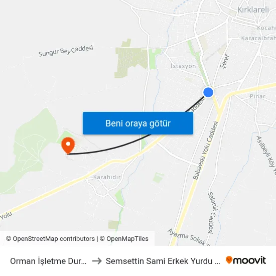 Orman İşletme Durağı to Semsettin Sami Erkek Yurdu Kyk map