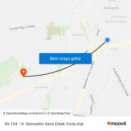 Kk-104 to Semsettin Sami Erkek Yurdu Kyk map