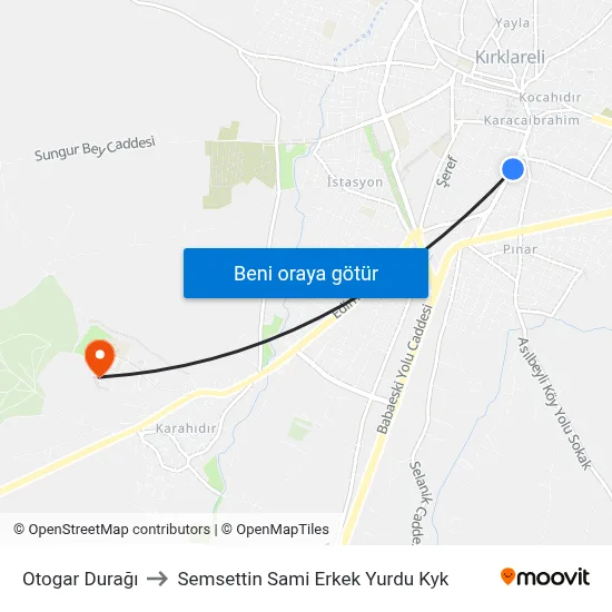 Otogar Durağı to Semsettin Sami Erkek Yurdu Kyk map