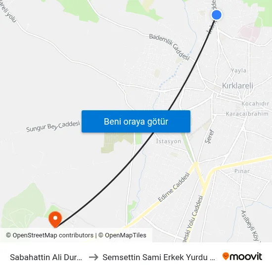 Sabahattin Ali Durağı to Semsettin Sami Erkek Yurdu Kyk map