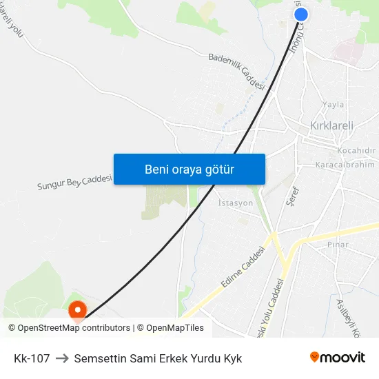 Kk-107 to Semsettin Sami Erkek Yurdu Kyk map
