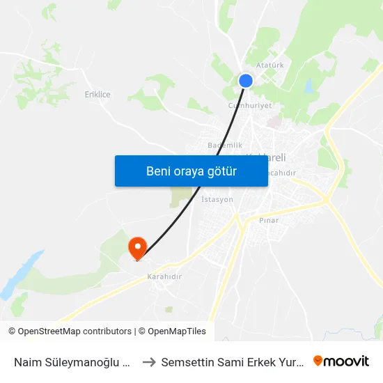 Naim Süleymanoğlu Durağı to Semsettin Sami Erkek Yurdu Kyk map