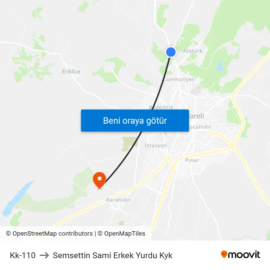 Kk-110 to Semsettin Sami Erkek Yurdu Kyk map