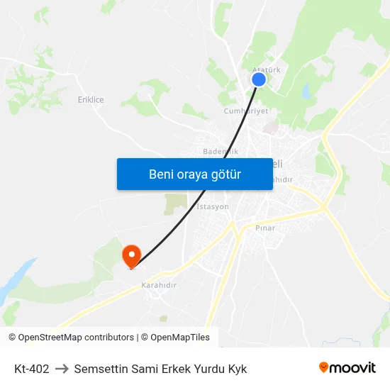 Kt-402 to Semsettin Sami Erkek Yurdu Kyk map