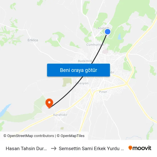 Hasan Tahsin Durağı to Semsettin Sami Erkek Yurdu Kyk map