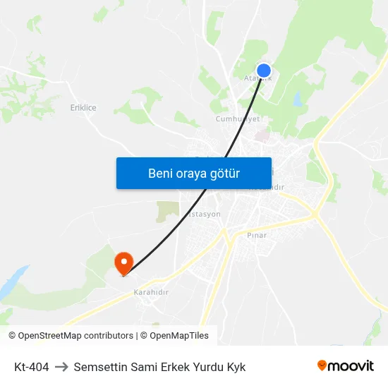 Kt-404 to Semsettin Sami Erkek Yurdu Kyk map