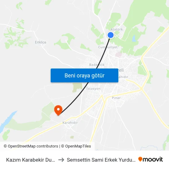 Kazım Karabekir Durağı to Semsettin Sami Erkek Yurdu Kyk map