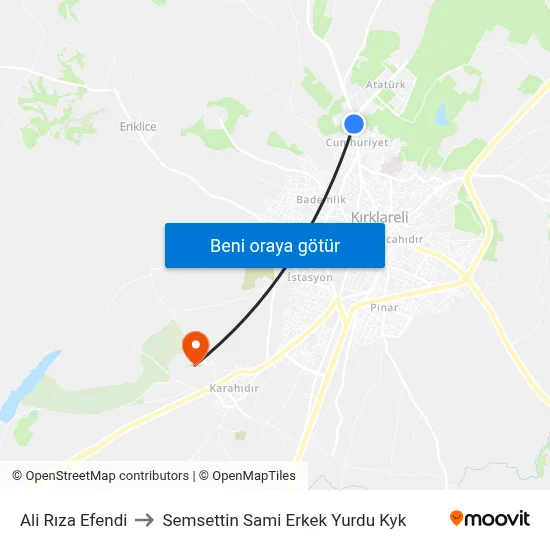 Ali Rıza Efendi to Semsettin Sami Erkek Yurdu Kyk map