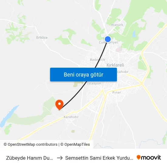 Zübeyde Hanım Durağı to Semsettin Sami Erkek Yurdu Kyk map