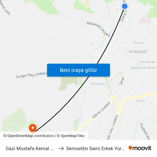 Gazi Mustafa Kemal Durağı to Semsettin Sami Erkek Yurdu Kyk map