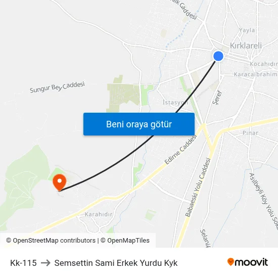 Kk-115 to Semsettin Sami Erkek Yurdu Kyk map