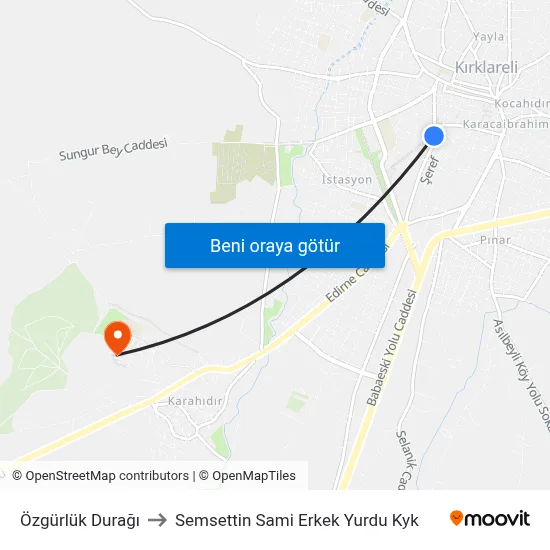Özgürlük Durağı to Semsettin Sami Erkek Yurdu Kyk map